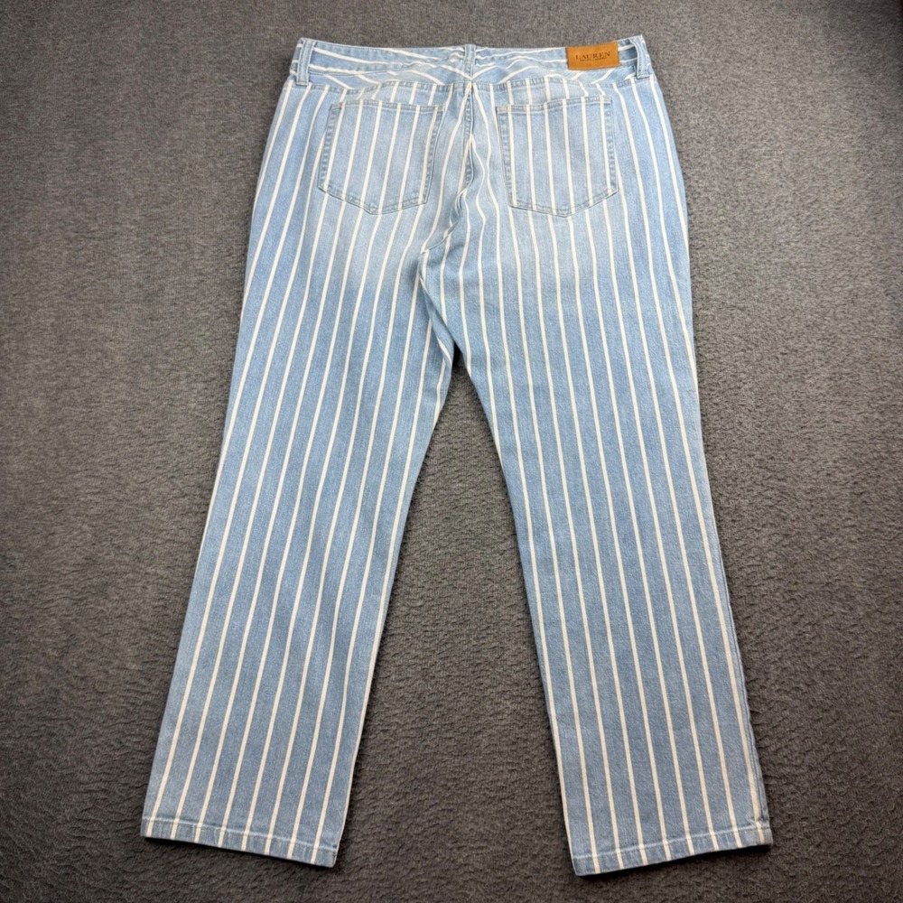 Lauren Ralph Lauren Blue and White Vertical Stripe Straight-Leg Jeans - Picture 12 of 12